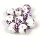 Porcelán gyöngy - golyó - Purple Flowers - 10mm