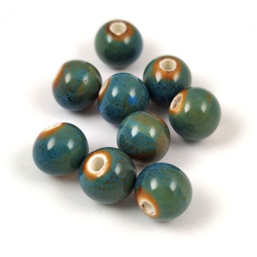 Porcelán gyöngy - golyó - Turquoise Green - 10mm