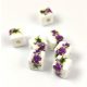 Porcelán gyöngy - kocka - Purple Flower Green - 9mm