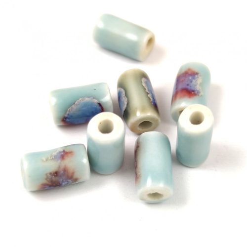Porcelán gyöngy - henger - Sky Blue - 10x6mm