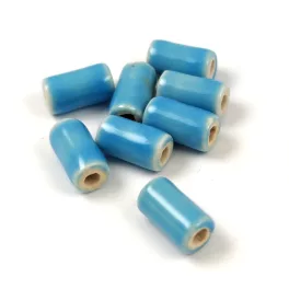Porcelán gyöngy - henger - Light Blue - 10x6mm