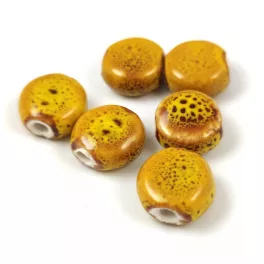 Porcelán gyöngy - lencse - Yellow - 11x5mm