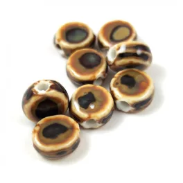 Porcelán gyöngy - lencse - Caramel Beige - 11x5mm