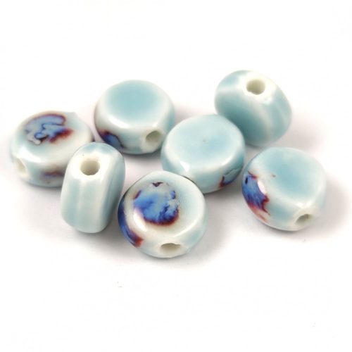 Porcelán gyöngy - lencse - Sky Blue - 11x5mm