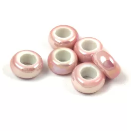   Porcelán gyöngy - gyűrű - Iridescent Light Mauve - 12x6mm