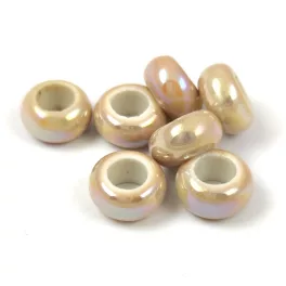 Porcelán gyöngy - gyűrű - Iridescent Latte - 12x6mm