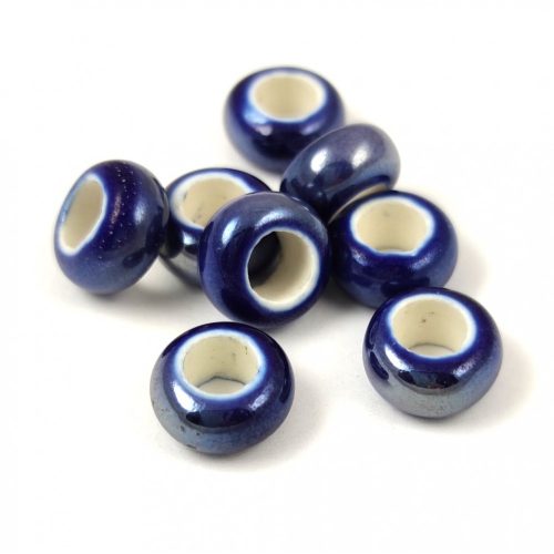 Porcelán gyöngy - gyűrű - Iridescent Dark Sapphire - 12x6mm