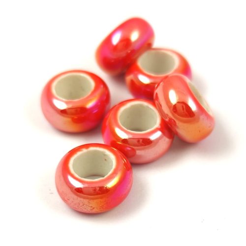 Porcelán gyöngy - gyűrű - Iridescent Orange - 12x6mm