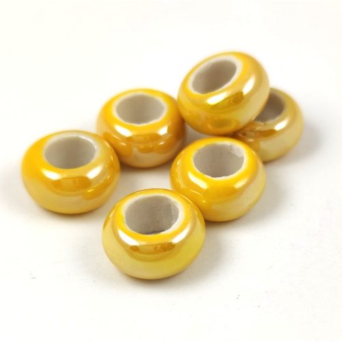 Porcelán gyöngy - gyűrű - Iridescent Yellow - 12x6mm