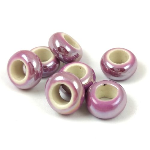 Porcelán gyöngy - gyűrű - Iridescent Purple - 12x6mm