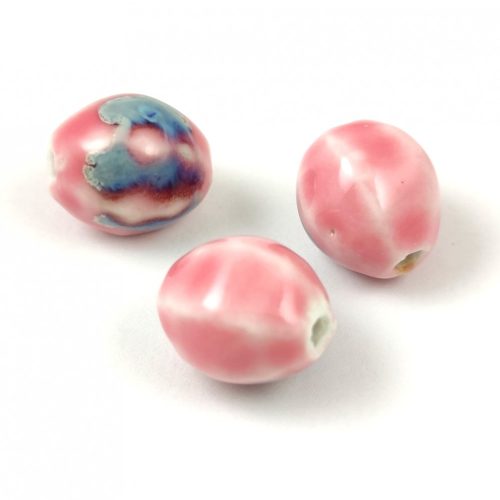 Porcelán gyöngy - melon - Pink Blue - 15 x 16 x 14mm