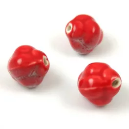 Porcelán gyöngy - cotton ball - Red - 16 x 17mm