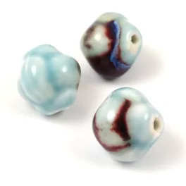   Porcelán gyöngy - cotton ball - Sky Blue Oxblood - 16 x 17mm