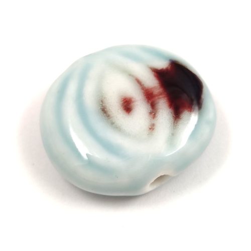 Porcelán gyöngy - Lentil - Sky Blue Red - 23x27mm
