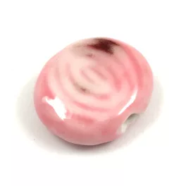 Porcelán gyöngy - Lentil - Pink Red - 23x27mm