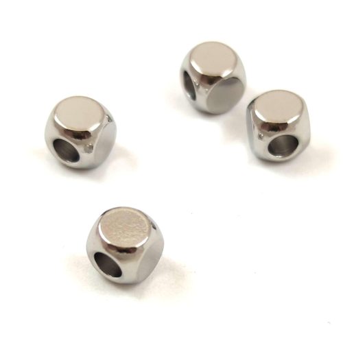 Stainless Steel - cube bead - 6mm
