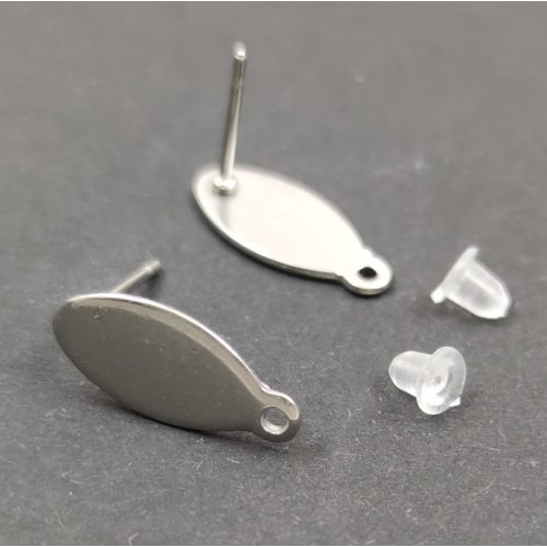 Earring Part - Post - Platinum Colour - Oval shape with ending - stainless steel