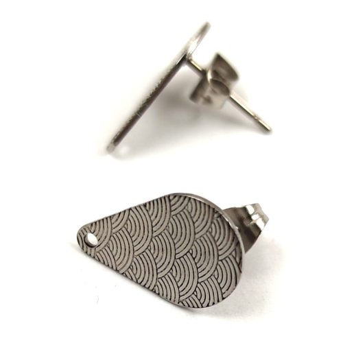 Earring Part - Post - Platinum Colour - Drop shape with ending - stainless steel - 16x10mm