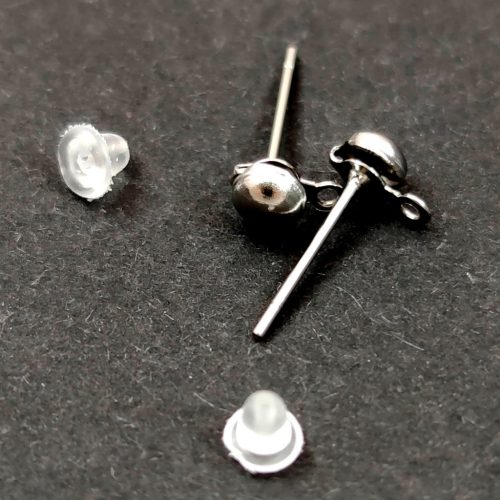 Earring Post - Platinum Colour - silicone ending - stainless steel - 14mm