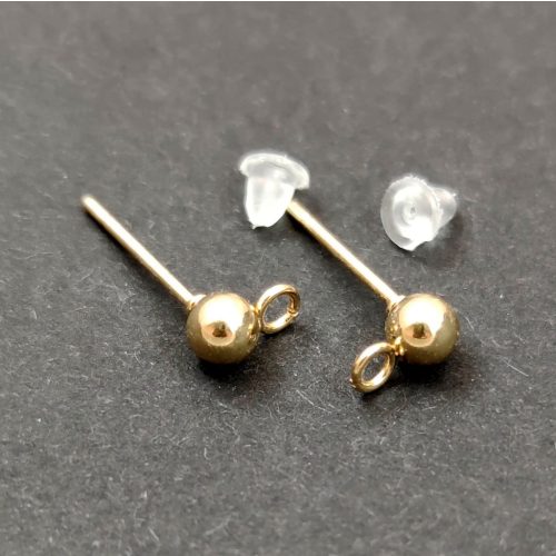Earring Post - Gold Colour - silicone ending - stainless steel - 15 x 7 x 4 mm