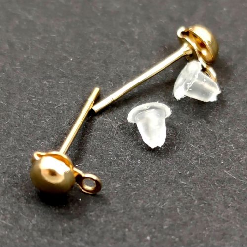 Earring Part - Post - 14k Gold Coating - silicone ending - stainless steel - 15x7x4mm