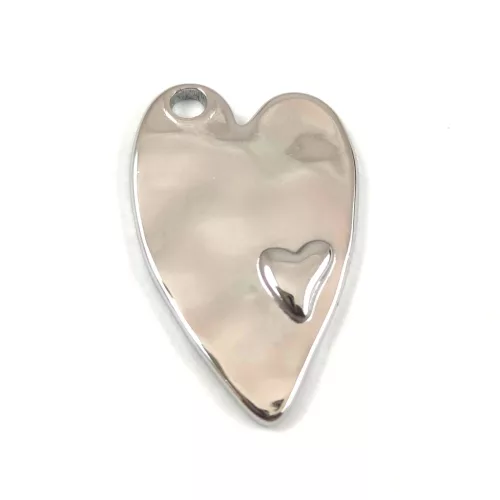Rozsdamentes szív medál -  platina színű - 23 x 15 x 2 mm