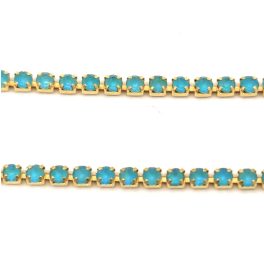 Strasszlánc - arany színű - Light Turquoise Blue - 2mm