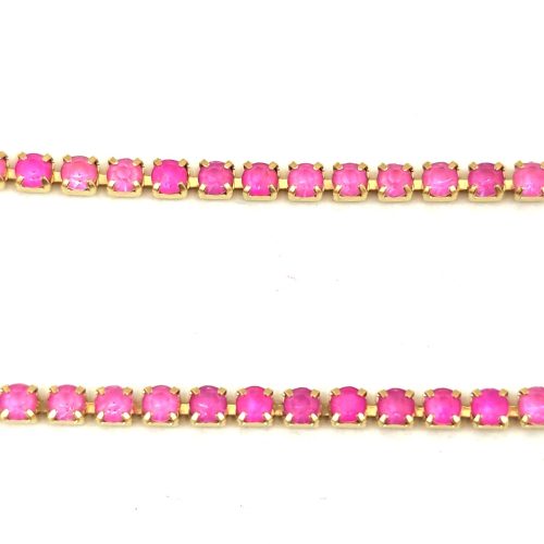 Strasszlánc - arany színű - Light Pink AB - 2mm