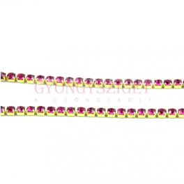 Strasszlánc - arany színű - fuchsia - 2mm
