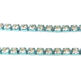   Strasszlánc - Light Turquoise színű foglalat - Crystal strassz - ss12 - 3mm