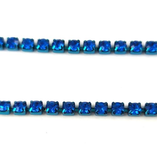 Strasszlánc - türkiz  színű foglalat - Capri Blue strassz - ss12 - 3mm