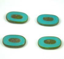   Czech Table Cut Bead - Cross-Drilled Oval - Turquoise Green Picasso - 26x15mm