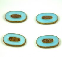   Czech Table Cut Bead - Cross-Drilled Oval - Opal Light Blue Picasso - 26x15mm
