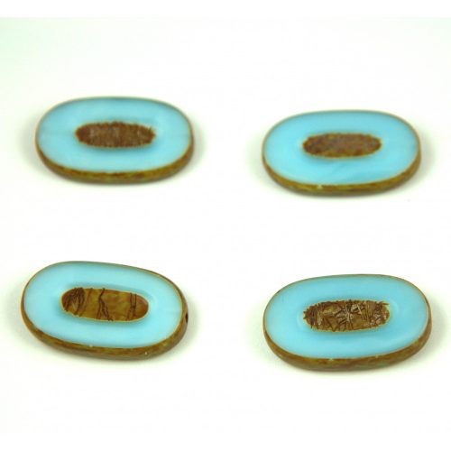 Cseh table cut gyöngy - hosszában fúrt - 64000-86800 - Opal Light Blue Picasso - 26x15mm