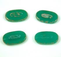   Czech Table Cut Bead - Cross-Drilled Oval - Opal Emerald Picasso - 25x15mm