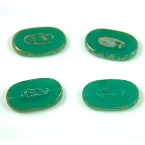 Cseh table cut gyöngy - hosszában fúrt - 52020-43400 - Opal Emerald Picasso - 25x15mm