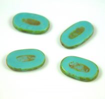   Czech Table Cut Bead - Cross-Drilled Oval - Turquoise Blue Picasso - 26x15mm
