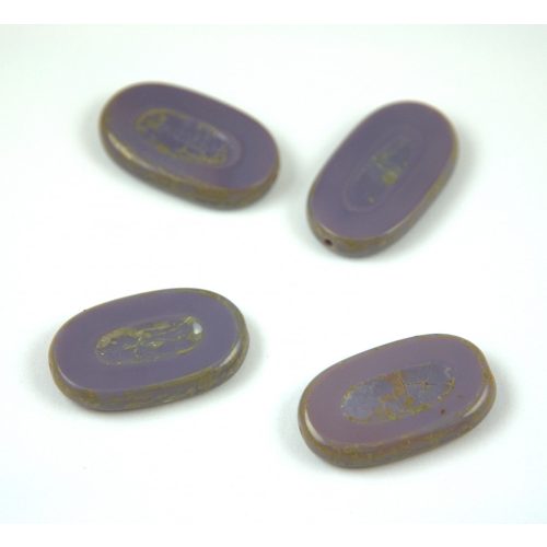 Czech Table Cut Bead - Cross-Drilled Oval - Puple Picasso - 26x15mm