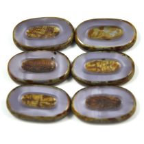   Czech Table Cut Bead - Cross-Drilled Oval - Opal Lavender Picasso - 26x15mm