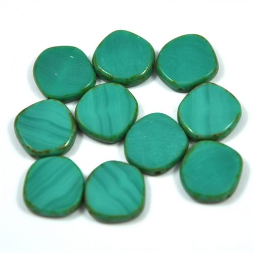 Czech Table Cut Bead - Cross-Drilled - turquoise green picasso - 15mm