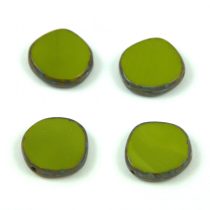 Czech Table Cut Bead - Cross-Drilled - Green Picasso - 15mm