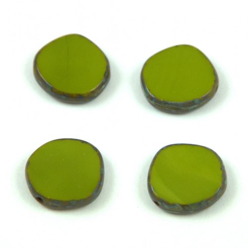 Cseh table cut gyöngy - hosszában fúrt - 53420-86800 - Green Picasso - 15mm