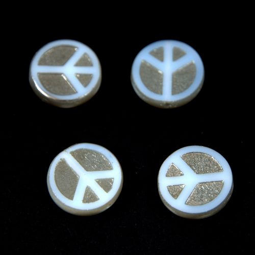 Czech Table Cut Bead - Cross-Drilled - Peace - Alabaster Silver  AB - 16mm