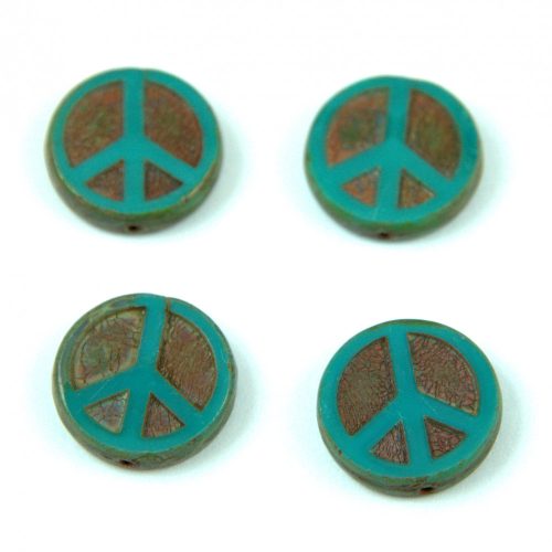Cseh table cut gyöngy - hosszában fúrt - Peace - 63130-86800 - Turquoise Green Picasso  - 16mm