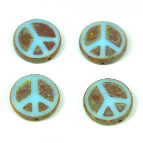 Czech Table Cut Bead - Cross-Drilled - Peace - Turquoise Light Blue Picasso - 16mm