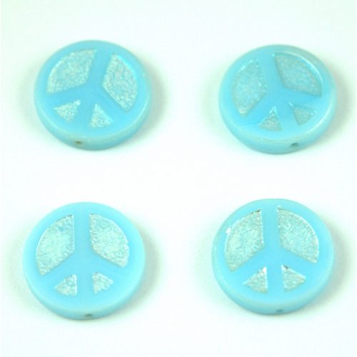 Czech Table Cut Bead - Cross-Drilled - Peace - Turquoise Light Blue Silver AB - 16mm