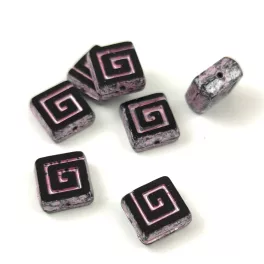 Kelta négyzet - cseh üveg gyöngy - Jet Shiny Pink - 9mm