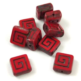 Kelta négyzet - cseh üveg gyöngy - Red Travertine - 9mm