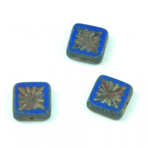 Cseh table cut gyöngy - hosszában fúrt napsugaras négyzet - 33050-84100-86800 Sapphire Picasso - 10x10mm