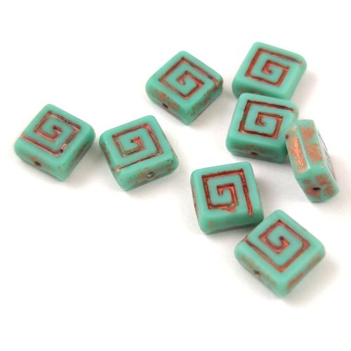 Kelta négyzet - cseh üveg gyöngy - Turquoise Green Copper - 9mm